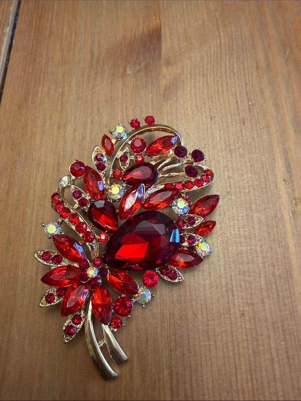 Red Crystal Floral Statement Brooch - Unbranded